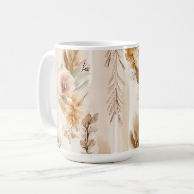 Taza De Café Crema Rústica Floral Boho (Anverso izquierdo)