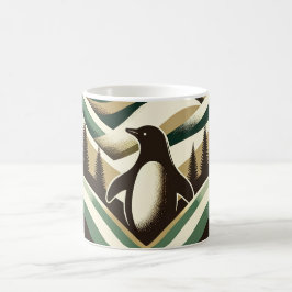 Taza De Café Crema verde oliva Retro Olas Art Decó Pingüino