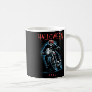 Taza De Café Crepúsculo Skeleton Biker En Motocicleta Halloween