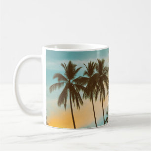 Taza De Café Crepúsculo tropical: silueta de palma de coco