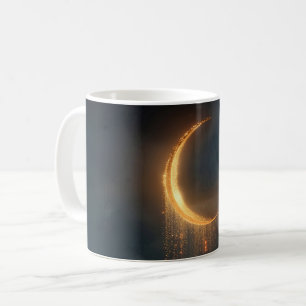 Taza De Café Crescente Luna Dorada Surrealista Sobre el Océano