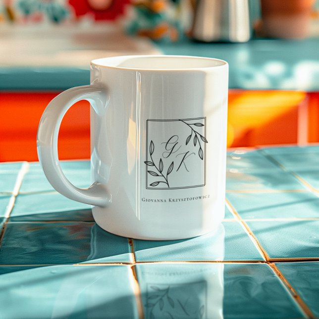Taza De Café Crest Botánico | Monograma Atemporal (Subido por el creador)