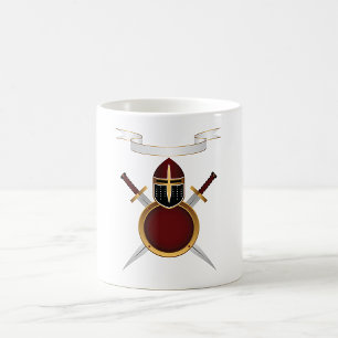 Taza De Café Crest de Caballero Medieval Casco Espadas Escudo