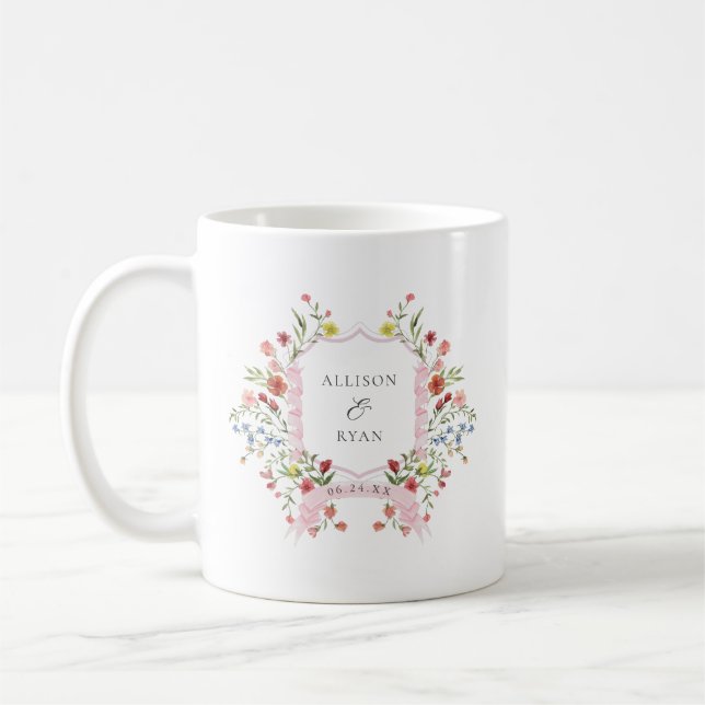 Taza De Café Crest Monograma para Boda en Jardín Caprichoso (Izquierda)