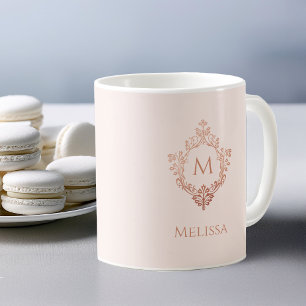 Taza De Café Crestón Antiguo Elegante de Nombre con Monograma R