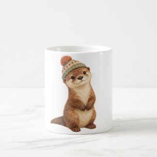 Taza De Café Cría de Nutria con un Sombrero de Punto