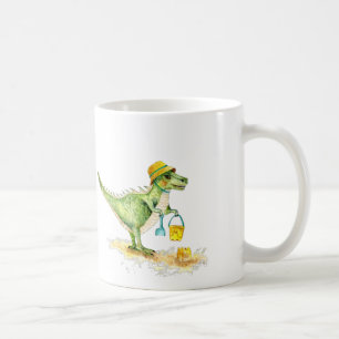 Taza De Café Cría Dinosaurio T-Rex en la playa