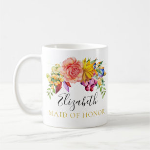 Taza De Café Criada de ramo floral del honor con nombre