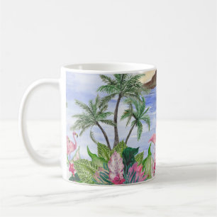 Taza De Café Crímenes hawaianos: Patrón acuarela tropical