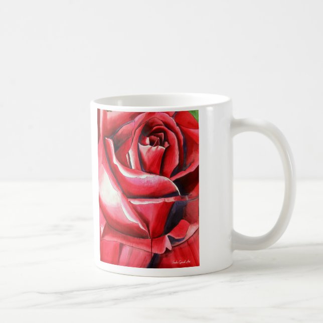 Taza De Café Crimson Red Rose acuarela original macro (Derecha)