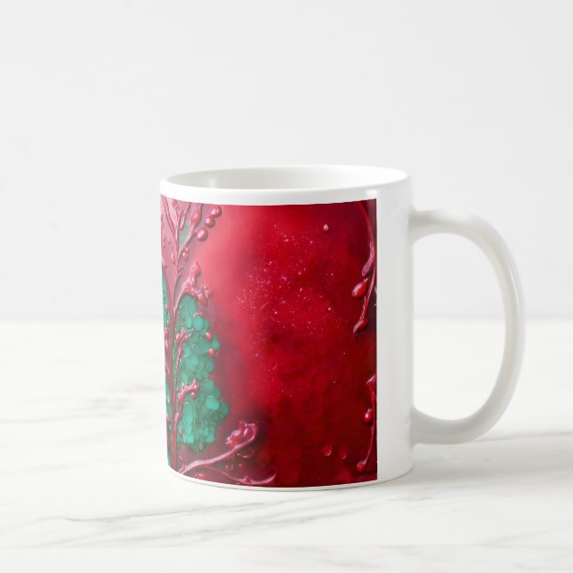 Taza De Café Crimson y esmeralda de cera en lienzo blanco (Derecha)