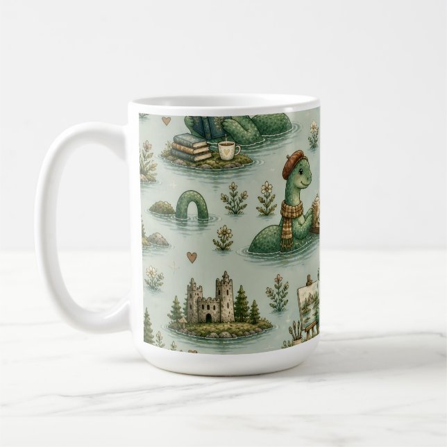 Taza De Café Criptídeos Acogedores Nessie Monstruo del Lago Nes (Izquierda)