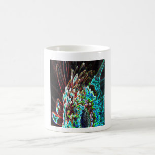 Taza De Café Crisantemo Arte brillante Azul Verde, Blanco y Roj