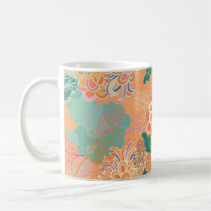 Taza De Café Crisantemo chino: patrón naranja floral.