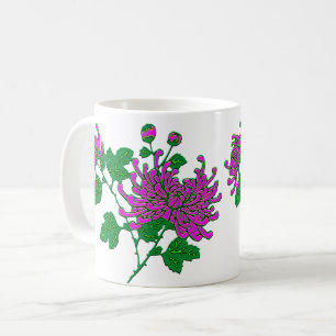 Taza De Café Crisantemo de araña chino en púrpura