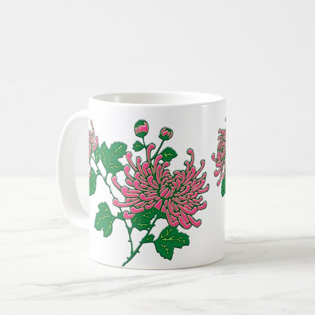 Taza De Café Crisantemo de araña chino en rosa de coral (Anverso izquierdo)