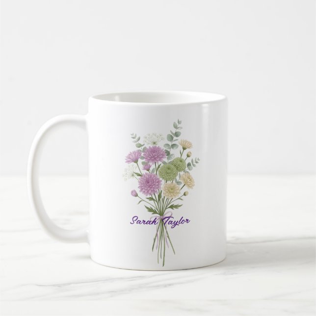 Taza De Café Crisantemo Personalizado de Flor de Cumpleaños Per (Izquierda)