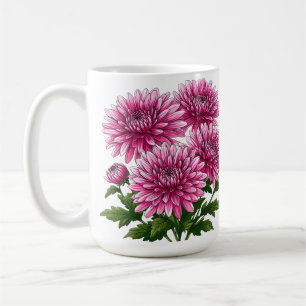 Taza De Café Crisantemos rosados vibrantes en flor