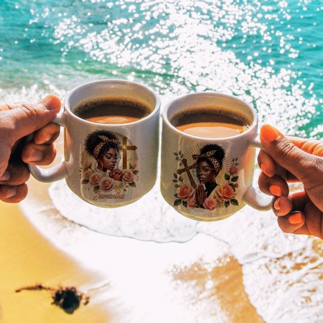Taza De Café Cristiana cristiana floral rezando a mujer negra (Subido por el creador)