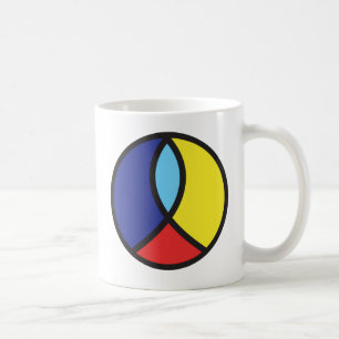 Taza de café cristiana del signo de la paz