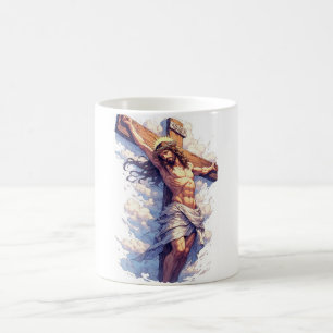 Taza de café cristiana Jesús en la Cruz