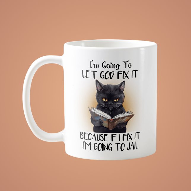 Taza De Café Cristiano gracioso que Dios arregle el gato (Subido por el creador)