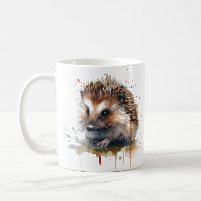 Taza De Café Critter acogedor: Erizo en acuarela (Izquierda)