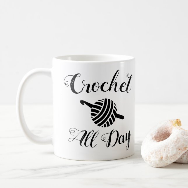 Taza De Café Crochet All Day ・ Yarn Ball & Hook Crafting (Con donut)