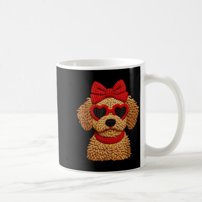 Taza De Café Crochet Puppy Heart Sungles Red Bow Valentines Day (Derecha)