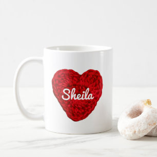 Taza De Café Crochet Yarn Heart + Name Red