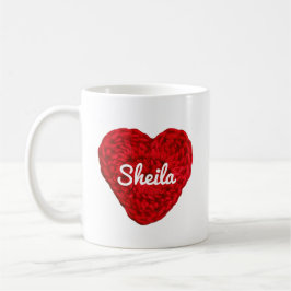 Taza De Café Crochet Yarn Heart + Name Red