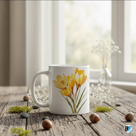 Taza De Café Crocus amarillo brillante flores elegante minimali