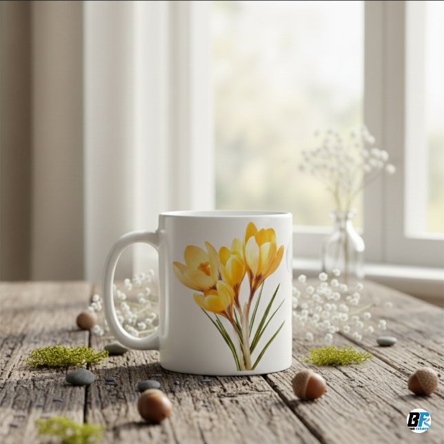 Taza De Café Crocus amarillo brillante flores elegante minimali (Subido por el creador)