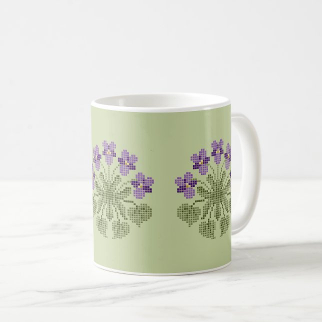 Taza De Café "Cross Stitch" Violets Coffee Mug (Anverso derecho)