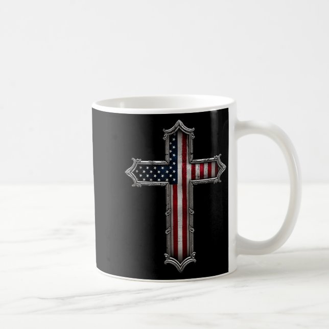 Taza De Café Cross Usa Flag Christian Religious Us America Fait (Derecha)