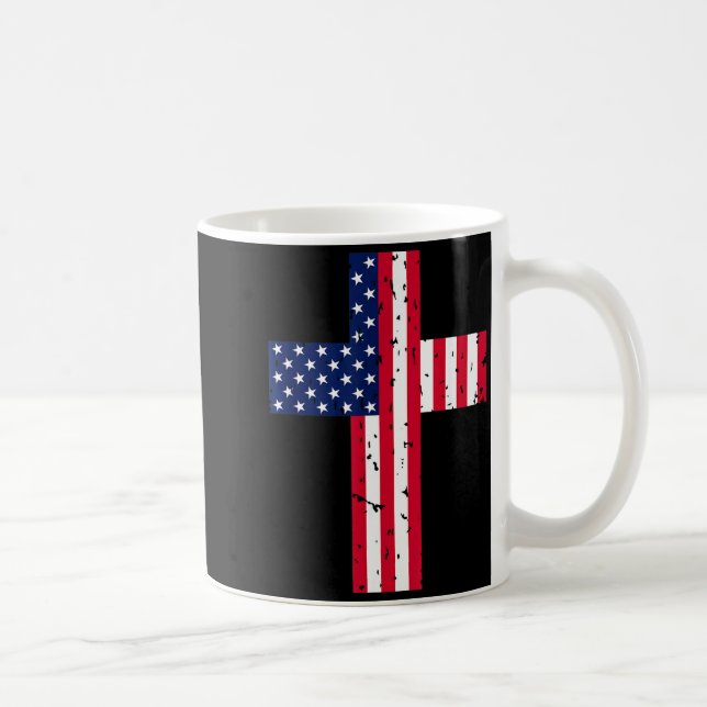 Taza De Café Cross Usa Flag Christian Religious Us America Fait (Derecha)