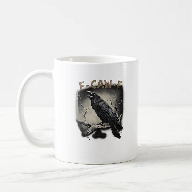 Taza De Café Crow, F-Caw-F Funny Bird Vintage Style (Izquierda)
