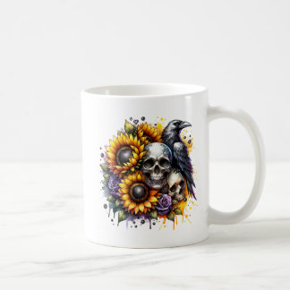Taza De Café Crow y cráneos de girasoles