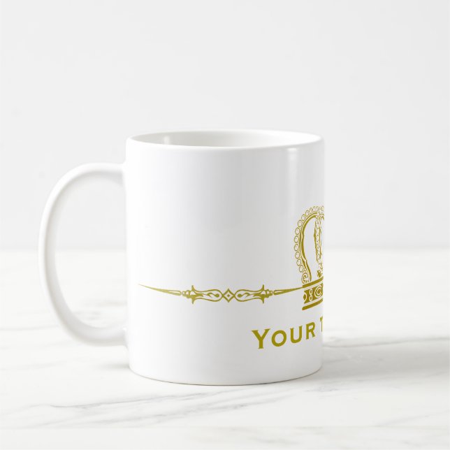 Taza De Café Crown dorado + tu texto (Izquierda)