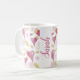 Taza De Café Crown Heart Pink Watercolor Monogramado
