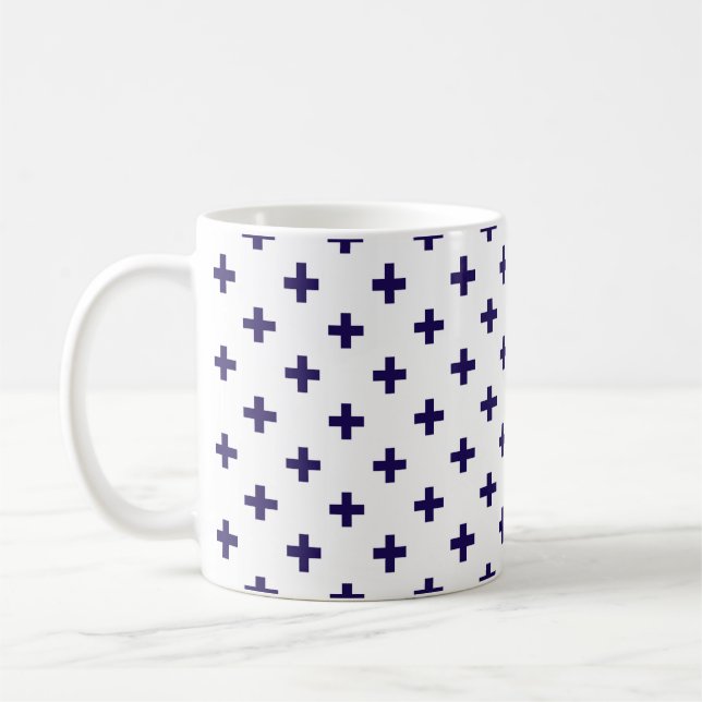 Taza De Café Cruces de polka azul marino sobre blanco (Izquierda)