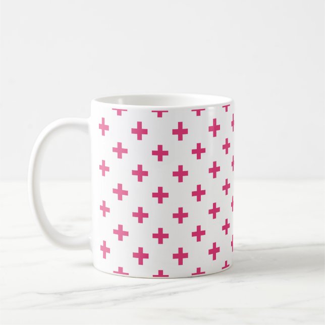 Taza De Café Cruces de polka de Fuchsia sobre blanco (Izquierda)