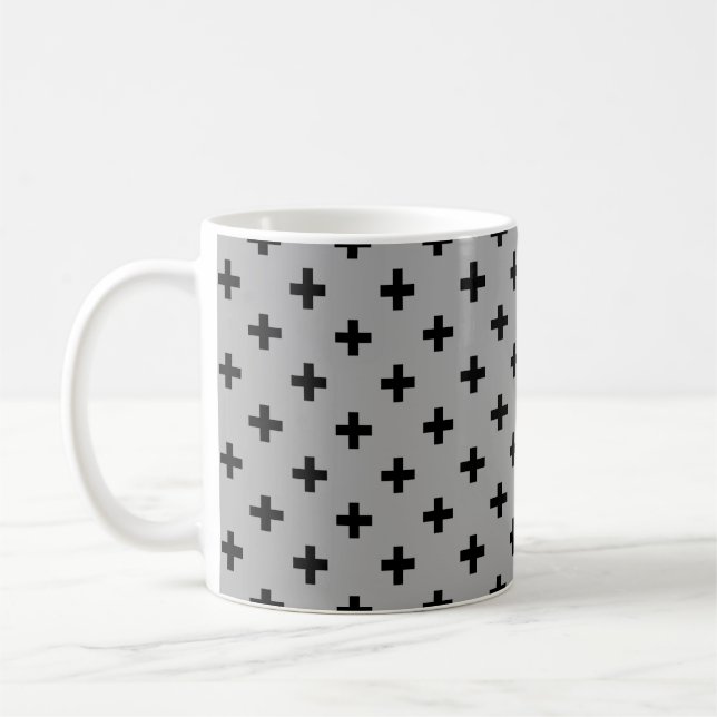 Taza De Café Cruces de polka negra en gris (Izquierda)