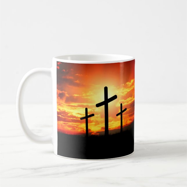 Taza De Café Cruces, hojas de silueta de sol pintadas-67137 (Izquierda)