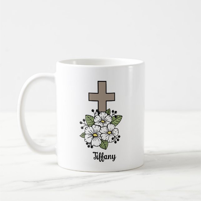Taza De Café Cruces y Flores Personalizadas  (Izquierda)