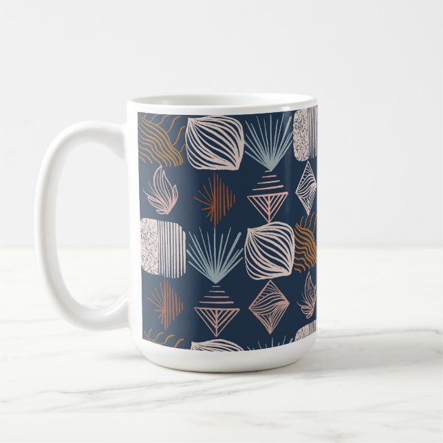 Taza De Café Crudo trapo tribal caribeño: Azul marino, Boho (Izquierda)