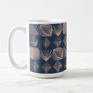Taza De Café Crudo trapo tribal caribeño: Azul marino, rosa