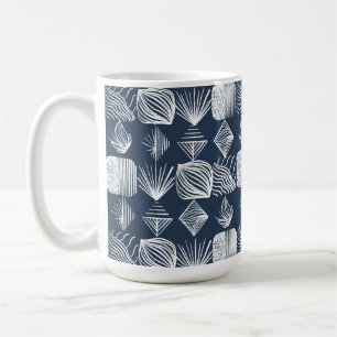 Taza De Café Crudo trapo tribal caribeño: azul marino y blanco,