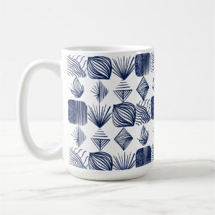Taza De Café Crudo trapo tribal caribeño: blanco, azul marino