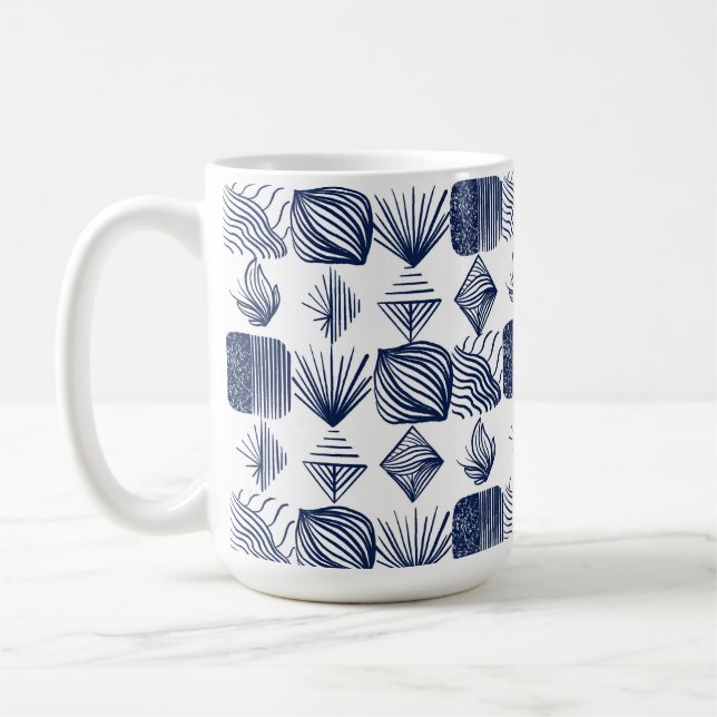 Taza De Café Crudo trapo tribal caribeño: blanco, azul marino (Izquierda)